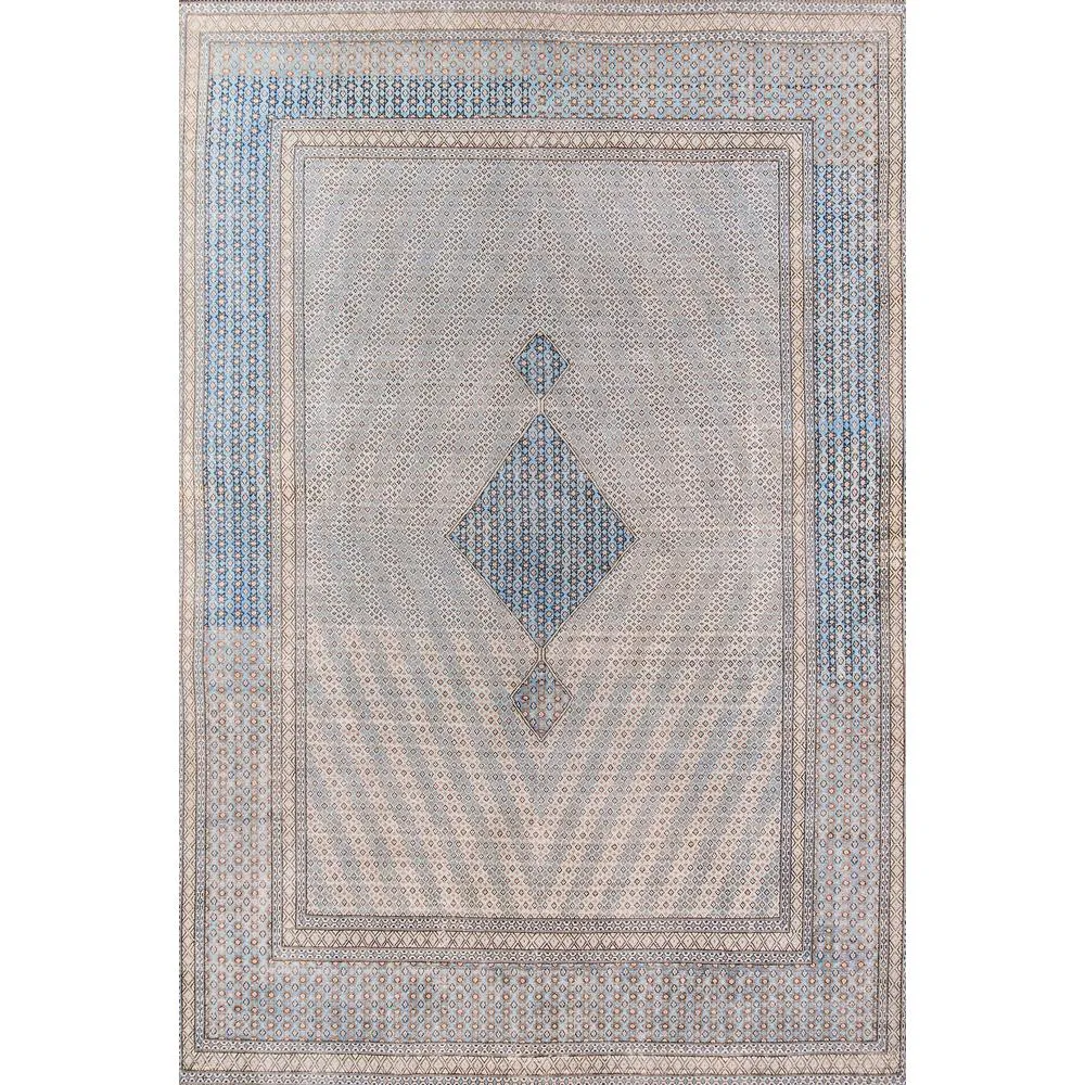 Extra Large Turkish Geometric Blue & Beige Area Rug