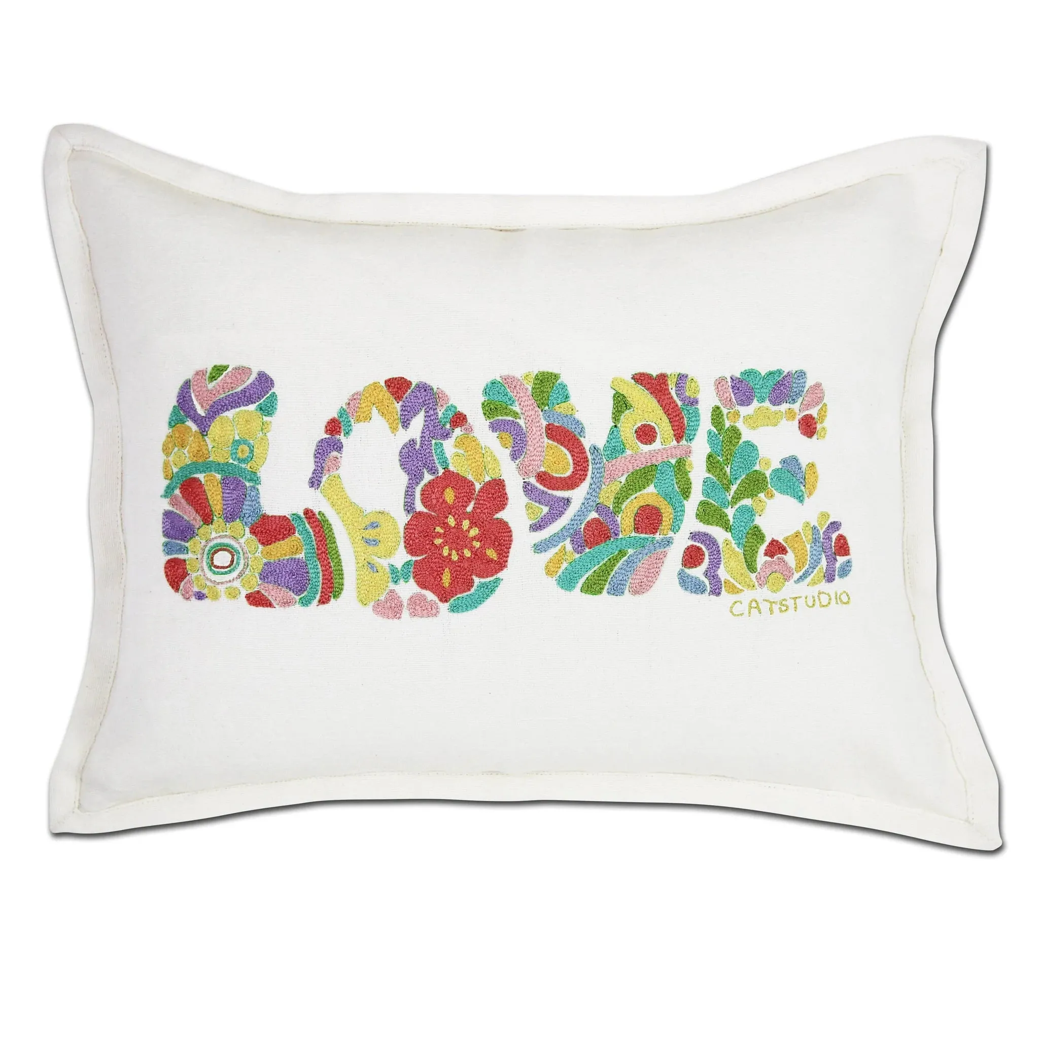 FLOWER POWER LOVE LETTERS PILLOW BY CATSTUDIO