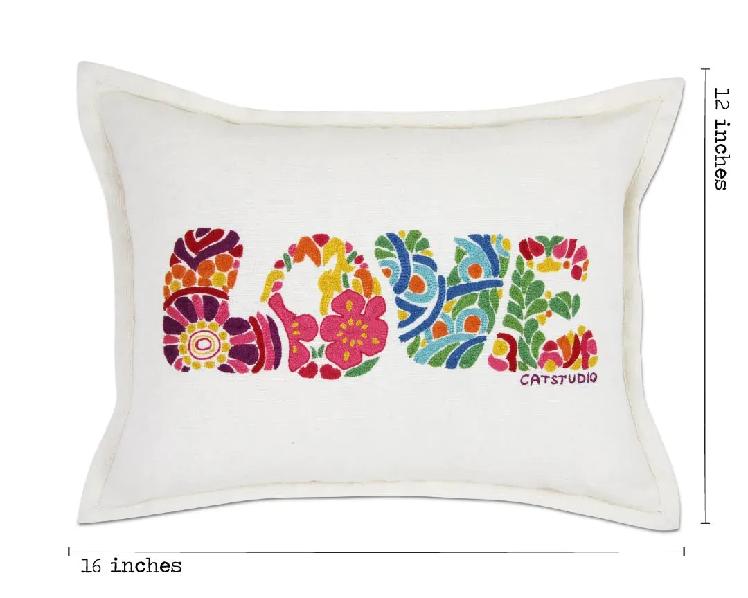 FLOWER POWER LOVE LETTERS PILLOW BY CATSTUDIO