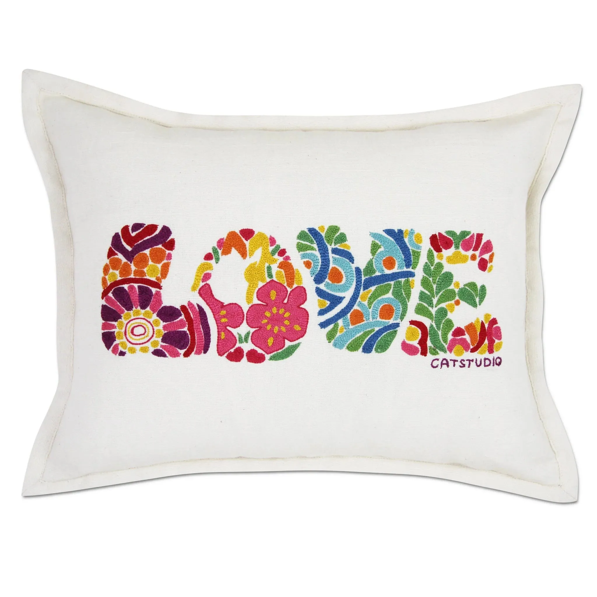 FLOWER POWER LOVE LETTERS PILLOW BY CATSTUDIO