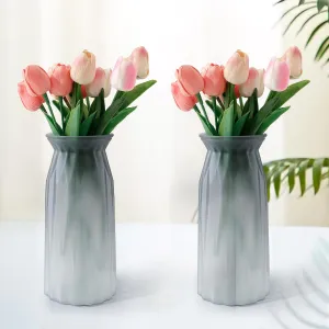 Gleever Glass Vase for Home Decor (2Pcs- 24cm) |Center Table Decorative Items| Flower Vases for Home Decor| Dining Table Decorative Items| Transparent Flower Vase for Living Room, Bookshelf- Grey