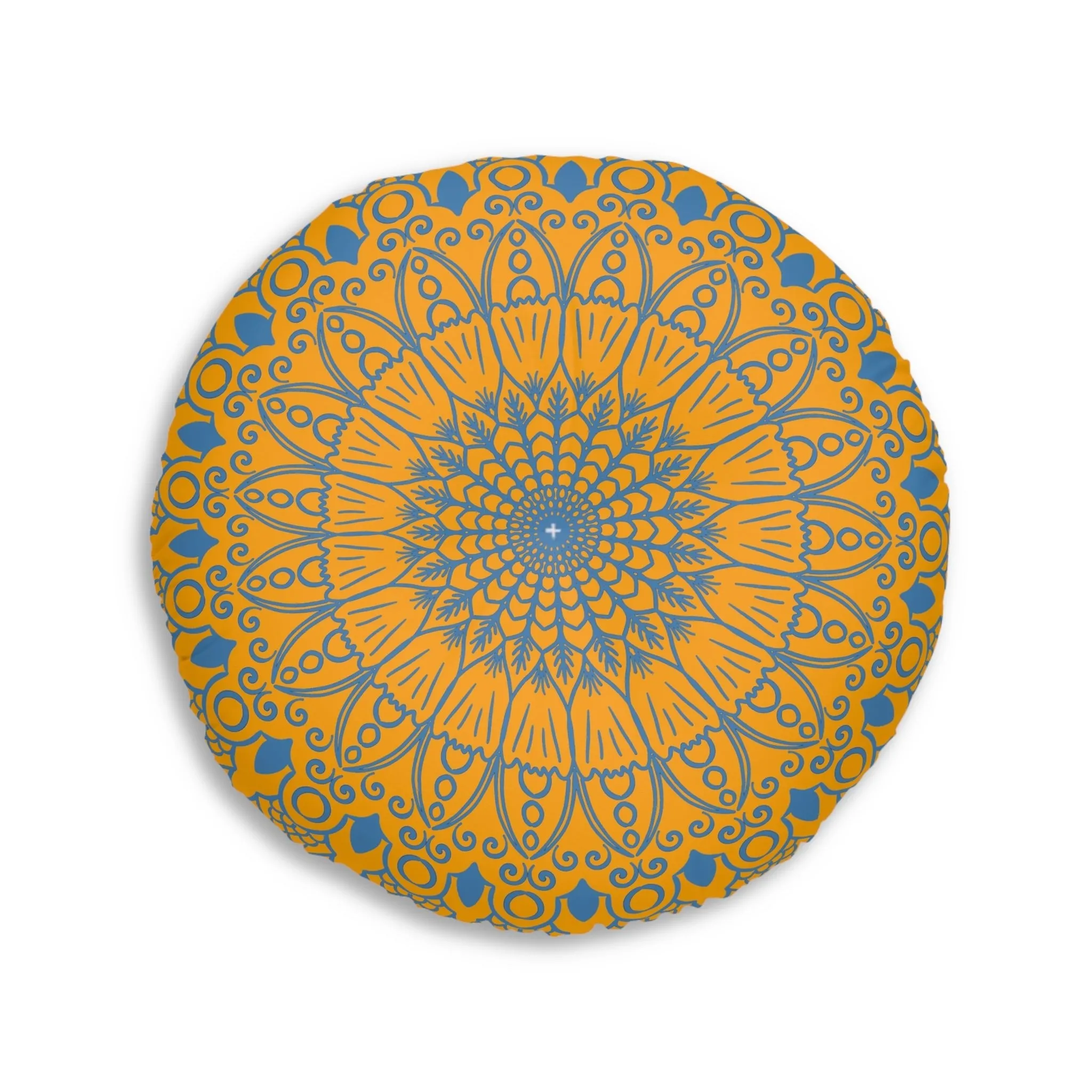 Handmade Mandala Art Steel Blue Round Floor Cushion