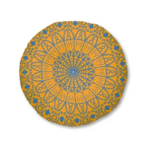 Handmade Mandala Art Steel Blue Round Floor Cushion