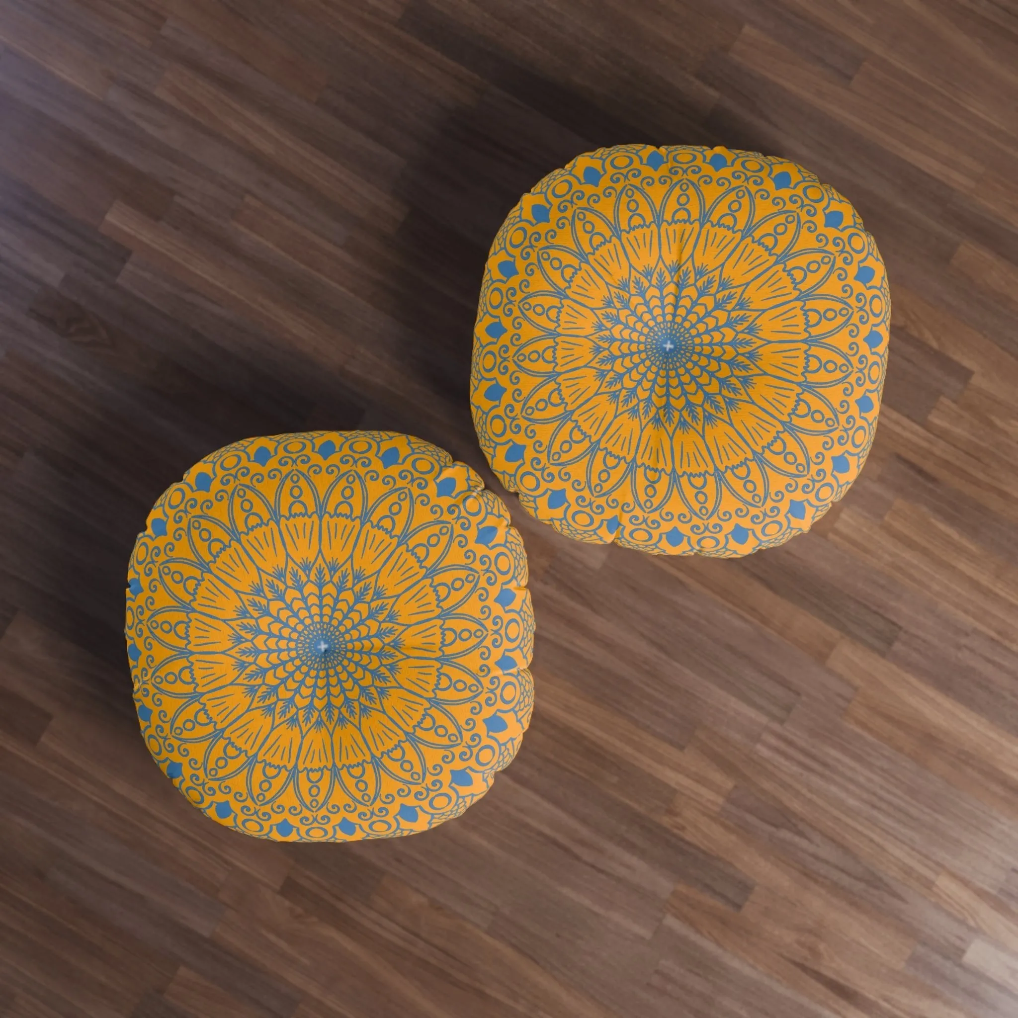 Handmade Mandala Art Steel Blue Round Floor Cushion