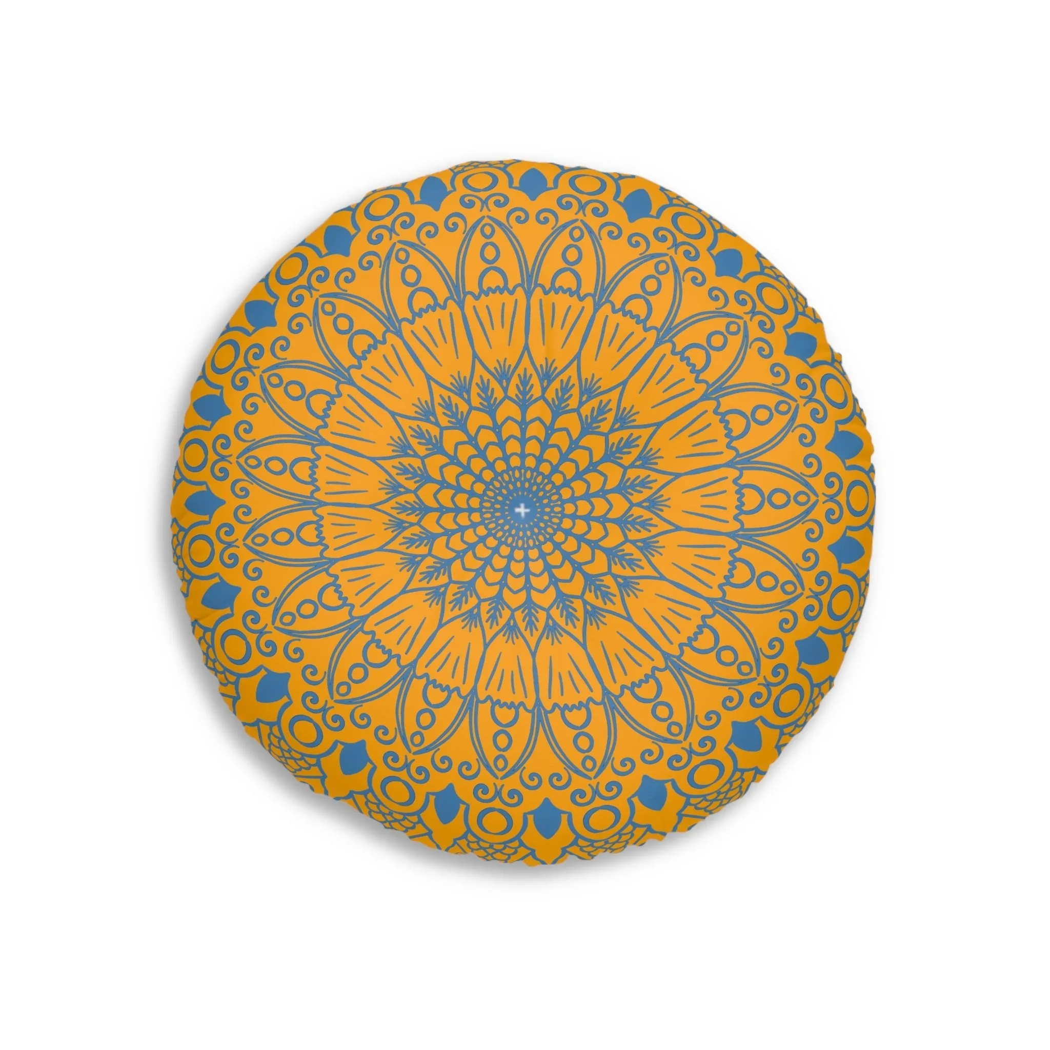 Handmade Mandala Art Steel Blue Round Floor Cushion