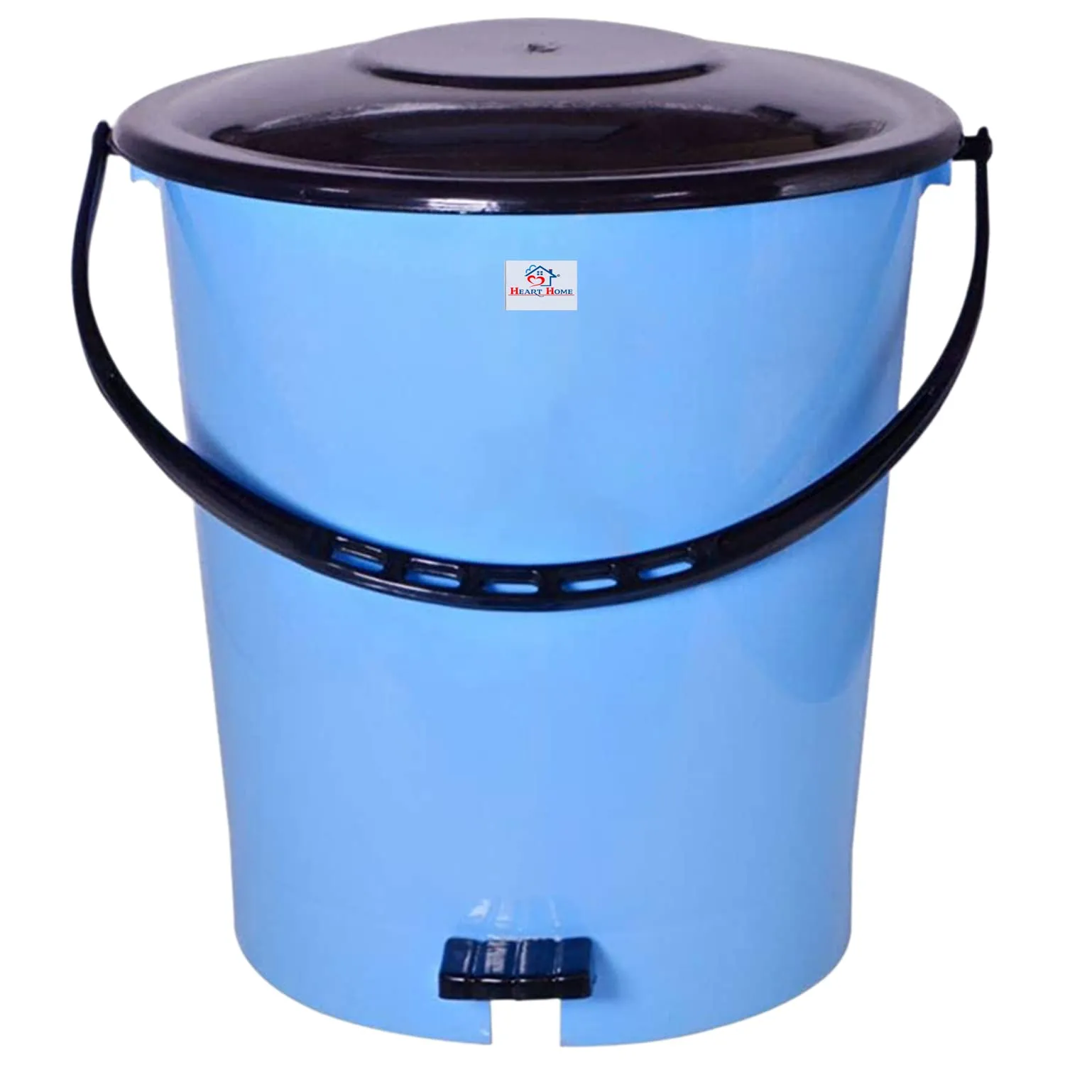 Heart Home Plastic Pedal Dustbin/Wastebin With Handle, 10 Liter- Pack of 2 (Blue & Black)-47HH0991