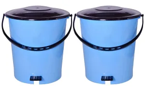 Heart Home Plastic Pedal Dustbin/Wastebin With Handle, 10 Liter- Pack of 2 (Blue & Black)-47HH0991