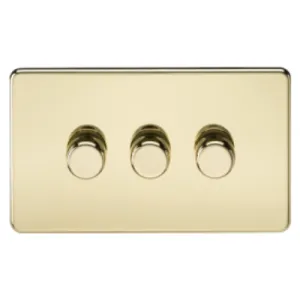 Knightsbridge Screwless 10A 3 Gang 2 Way LED Dimmer  Polished Brass