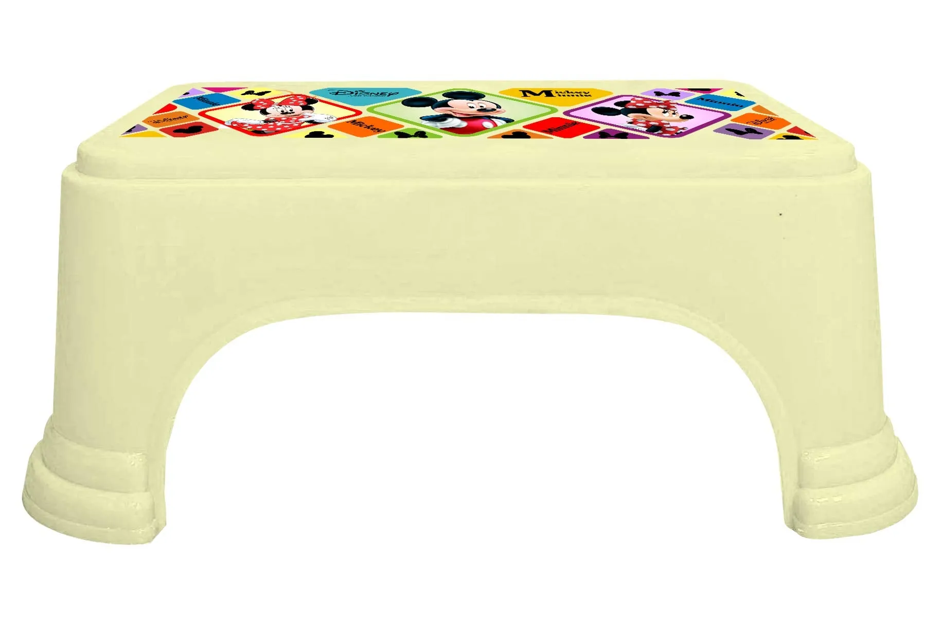 Kuber Industries Disney Mickey Minnie Print Square Plastic Bathroom Stool, (Set of 2, Cream & White) -HS_35_KUBMARTS17736