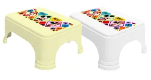 Kuber Industries Disney Mickey Minnie Print Square Plastic Bathroom Stool, (Set of 2, Cream & White) -HS_35_KUBMARTS17736