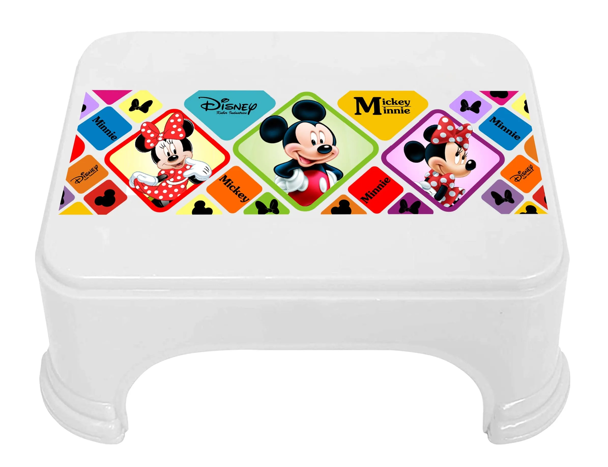 Kuber Industries Disney Mickey Minnie Print Square Plastic Bathroom Stool, (Set of 2, Cream & White) -HS_35_KUBMARTS17736