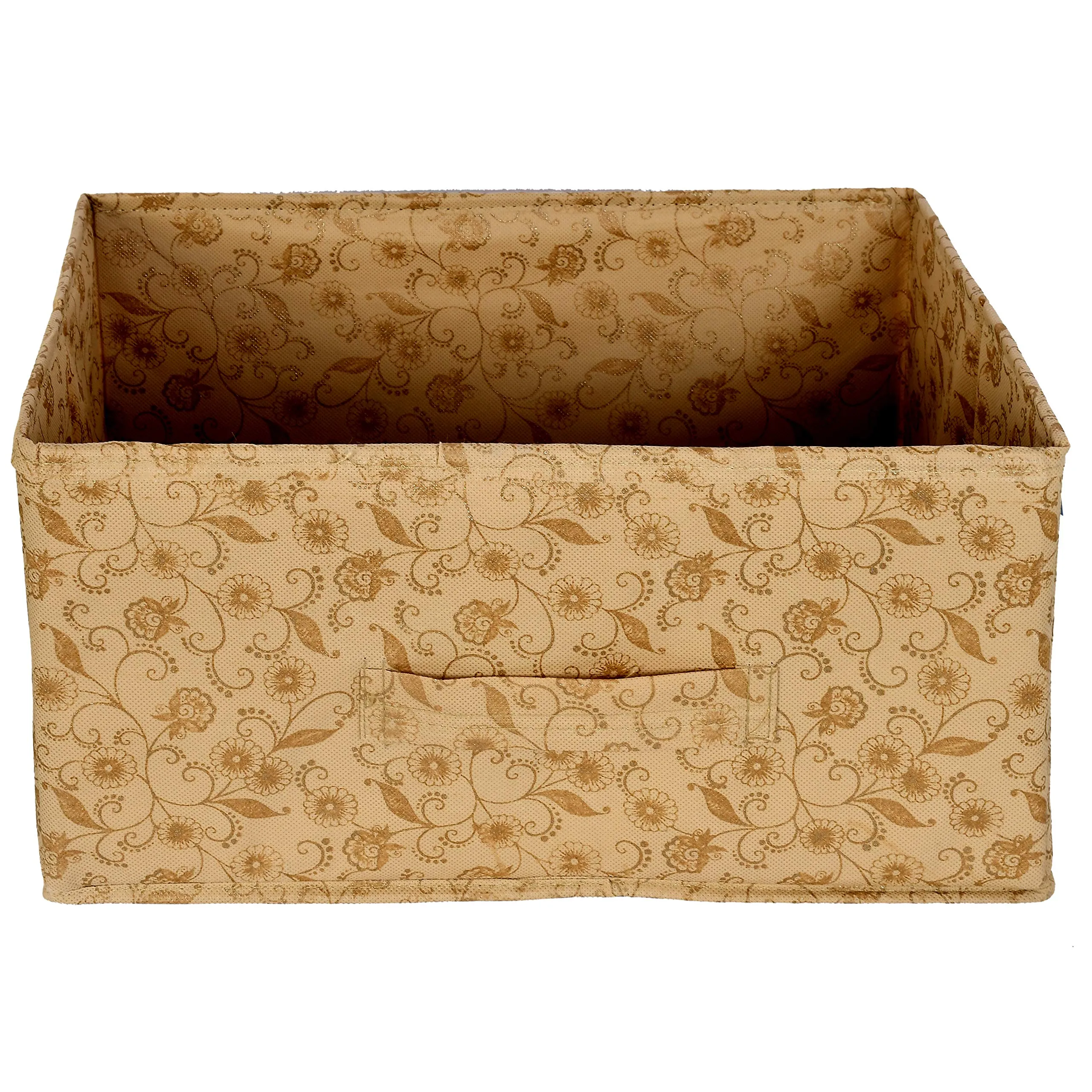 Kuber Industries Metalic Floral Print Non Woven Fabric 3-Replacement Drawer Storage and Cloth Organizer Unit for Closet (Beige)-KUBMART3482