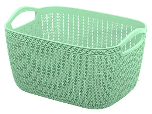 Kuber Industries Q-6 Plastic Multipurpose Large Size Flexible Storage Baskets/Fruit Vegetable Bathroom Stationary Home Basket with Handles (Light Blue)