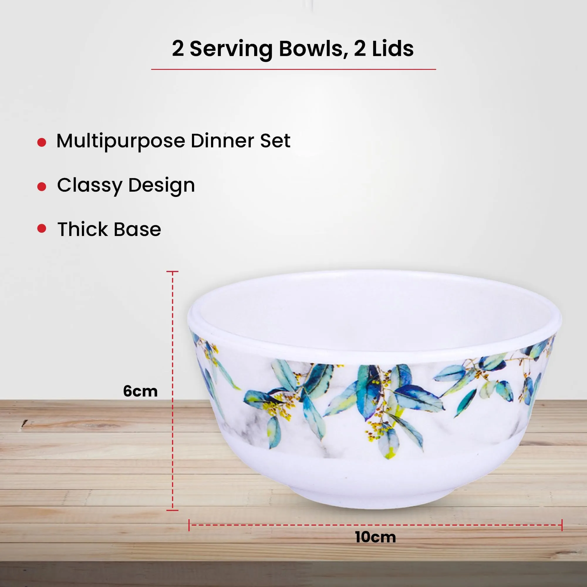 Kuber Industries Shatter Resistant Melamine White Bowls Set of 6 | Lightweight, BPA Free Aesthetic Bowl Set | Blue Flowers Print - White