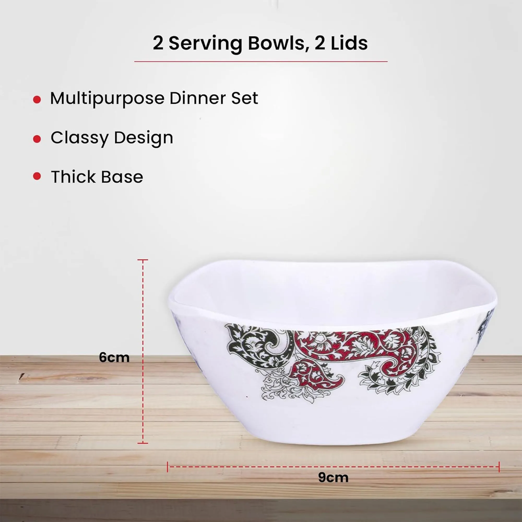 Kuber Industries Shatter Resistant Melamine White Bowls Set of 6 | Lightweight, BPA Free Aesthetic Bowl Set | Keri Floral Print - White