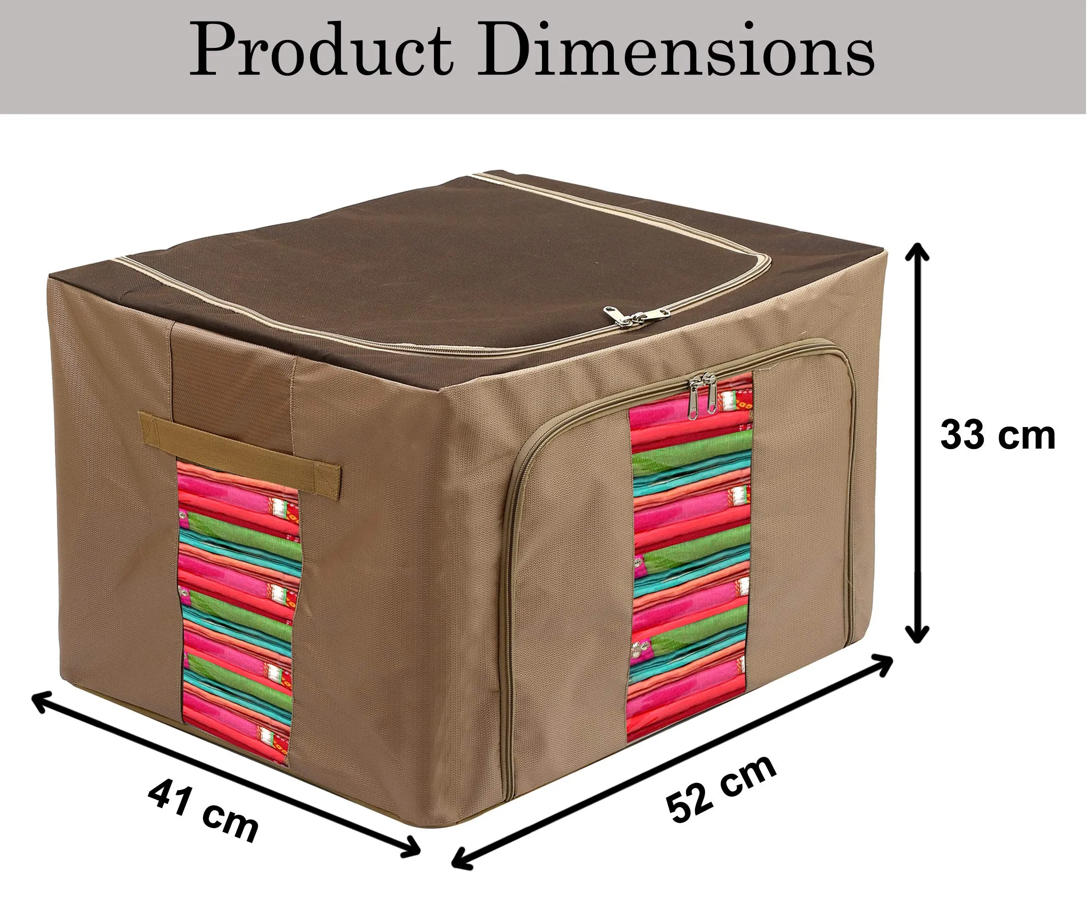 Kuber Industries Storage Bins, Foldable Stackable Bedroom Closet Organization Container Organizer Set with Large Window & Carry Handles (Brown, KUBMART12254, Standard)