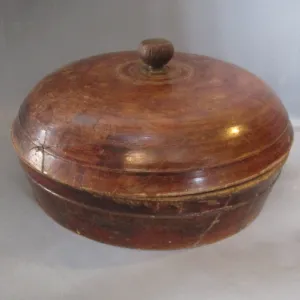 Large Indian Lidded Wooden Hand Made Bowl Vintage c1970