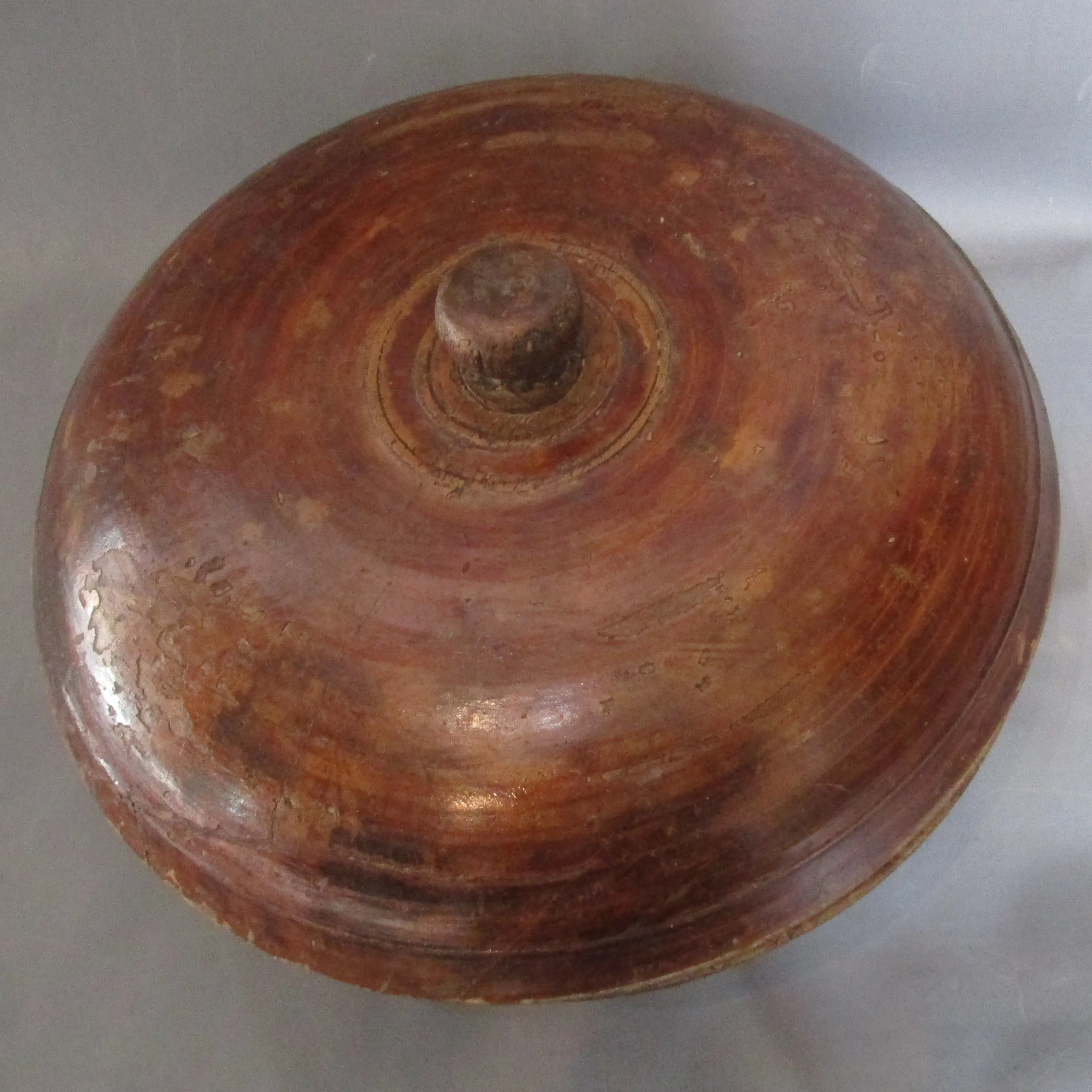 Large Indian Lidded Wooden Hand Made Bowl Vintage c1970