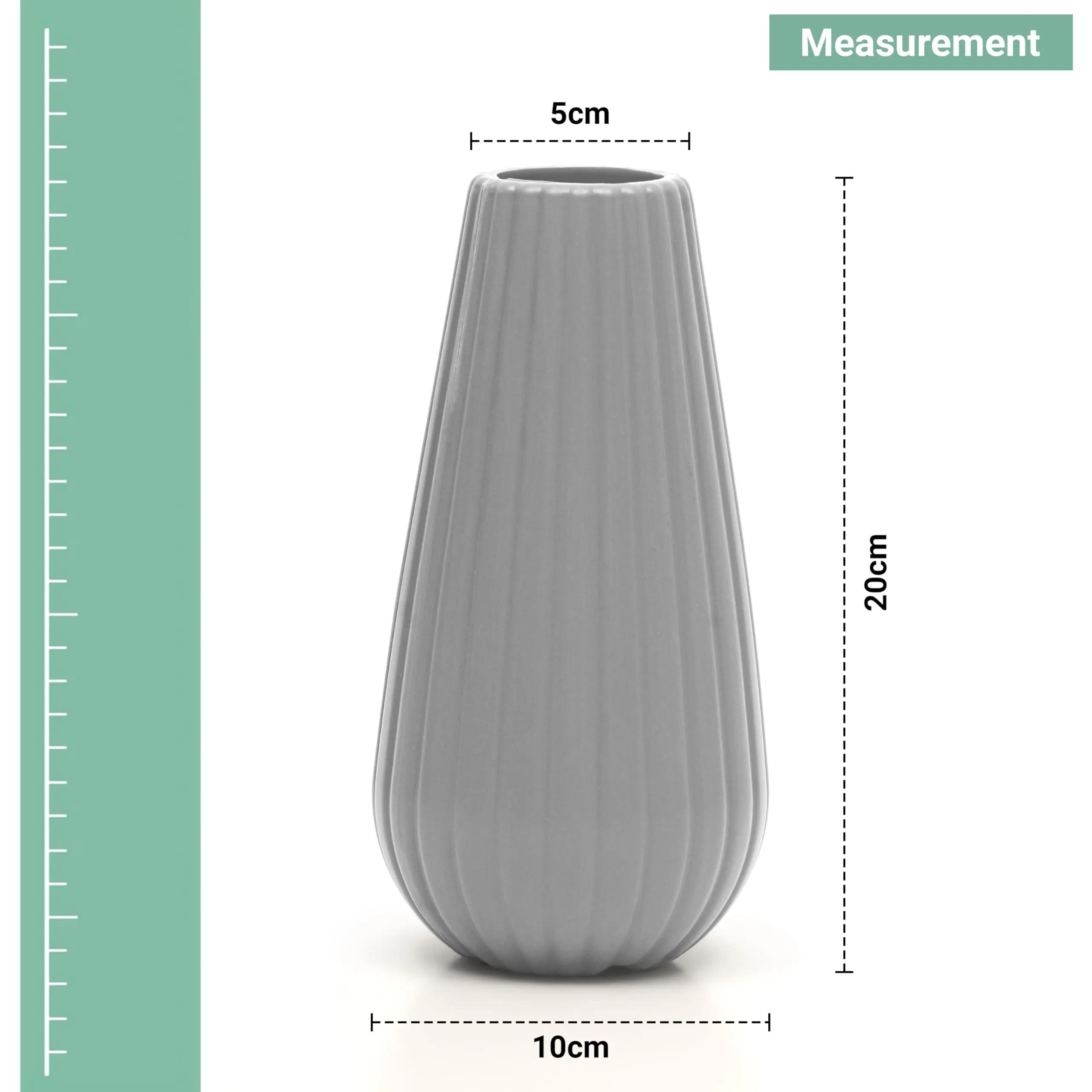 Livzing 7.5 inch Plastic Flower Vase for Home Decor Cone Shaped Modern Vase Center Table Decorative Flower Pot for Living Room Bedroom Office (Pack of 2, Grey)