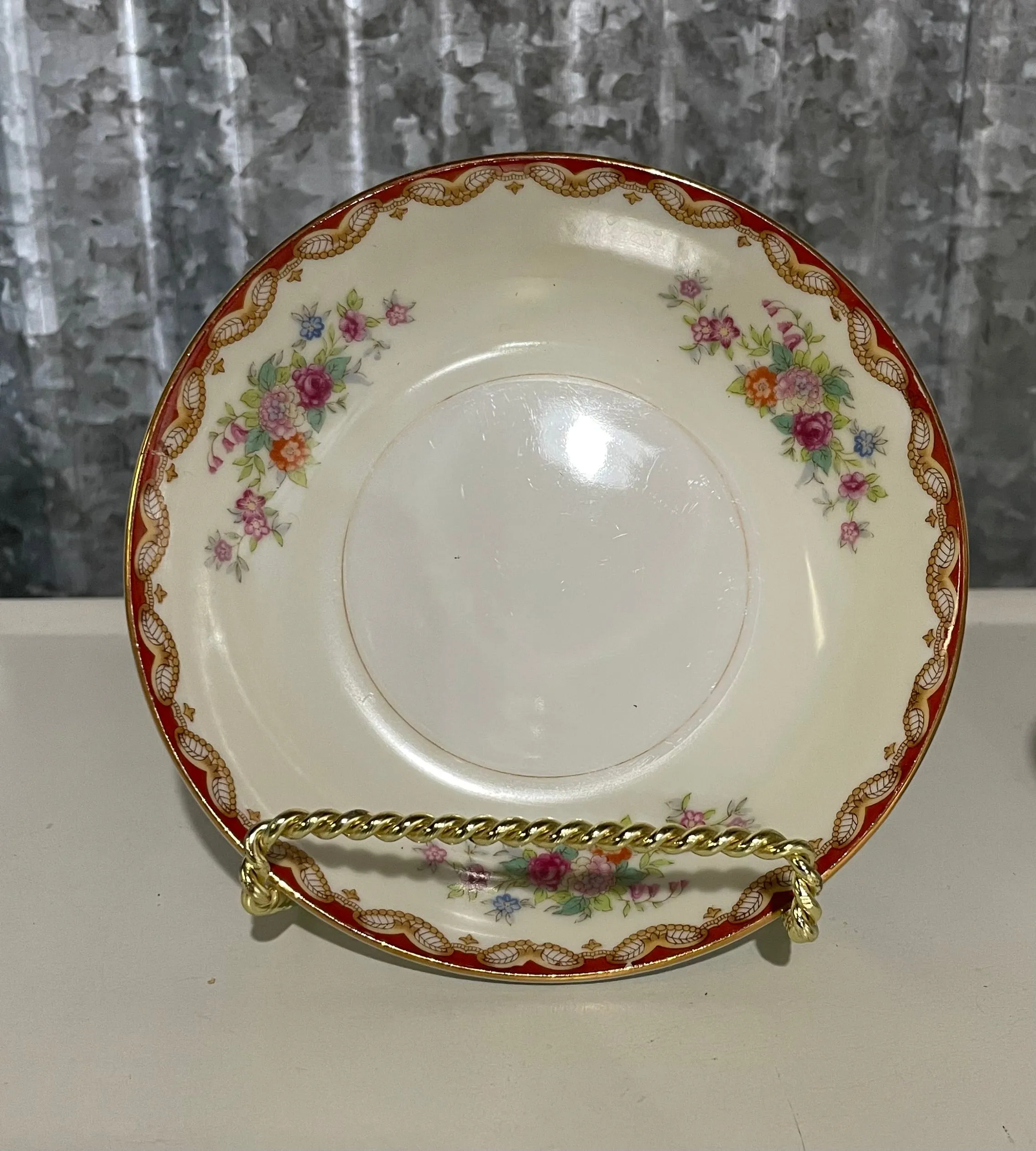 <€€ Vintage 1940s Diamond China ROSLYN Floral Pattern Set/8 5.5” Fruit Bowls Japan Gold Rim