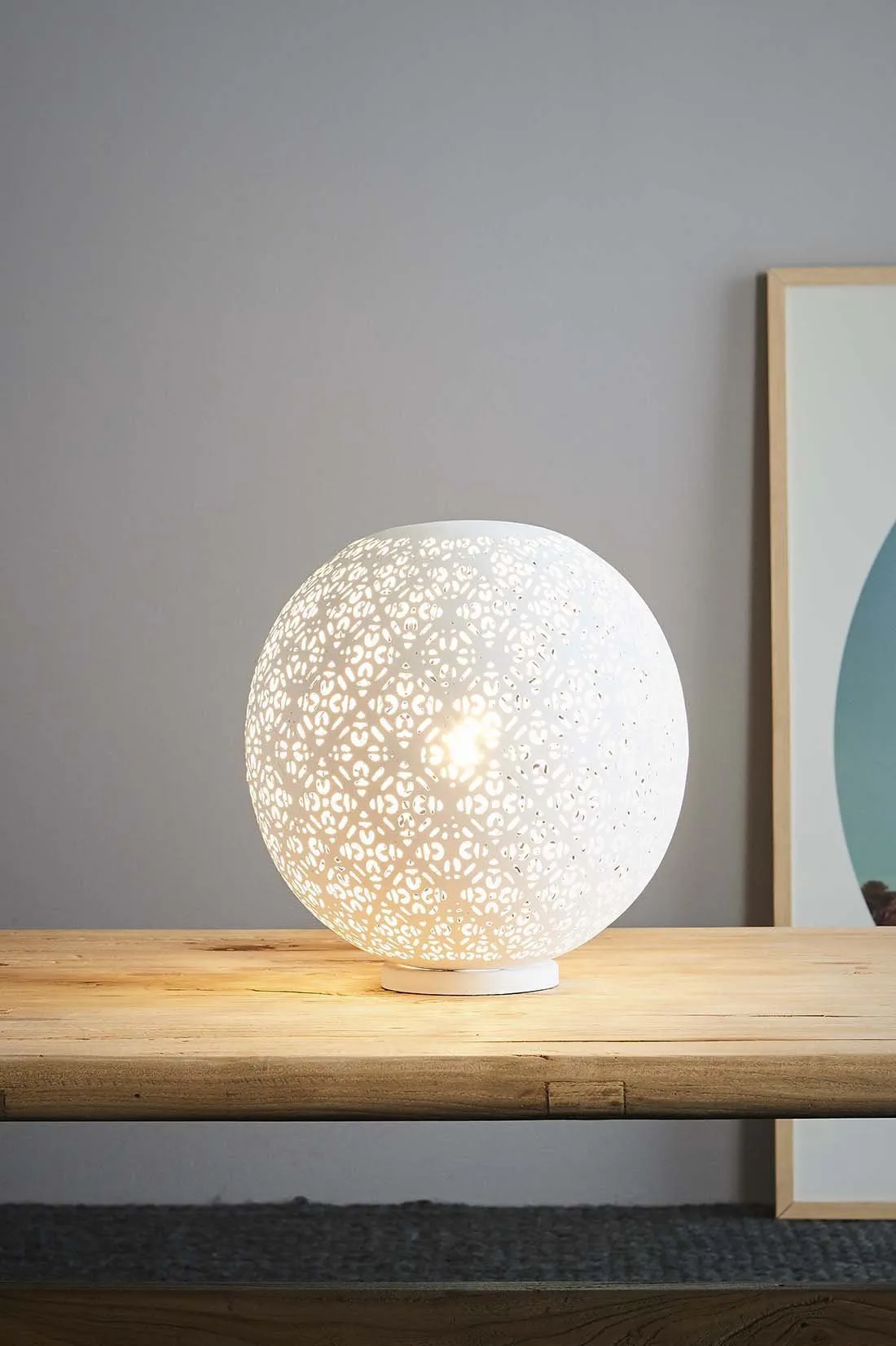 Luna - Perforated Round Table Lamp - White