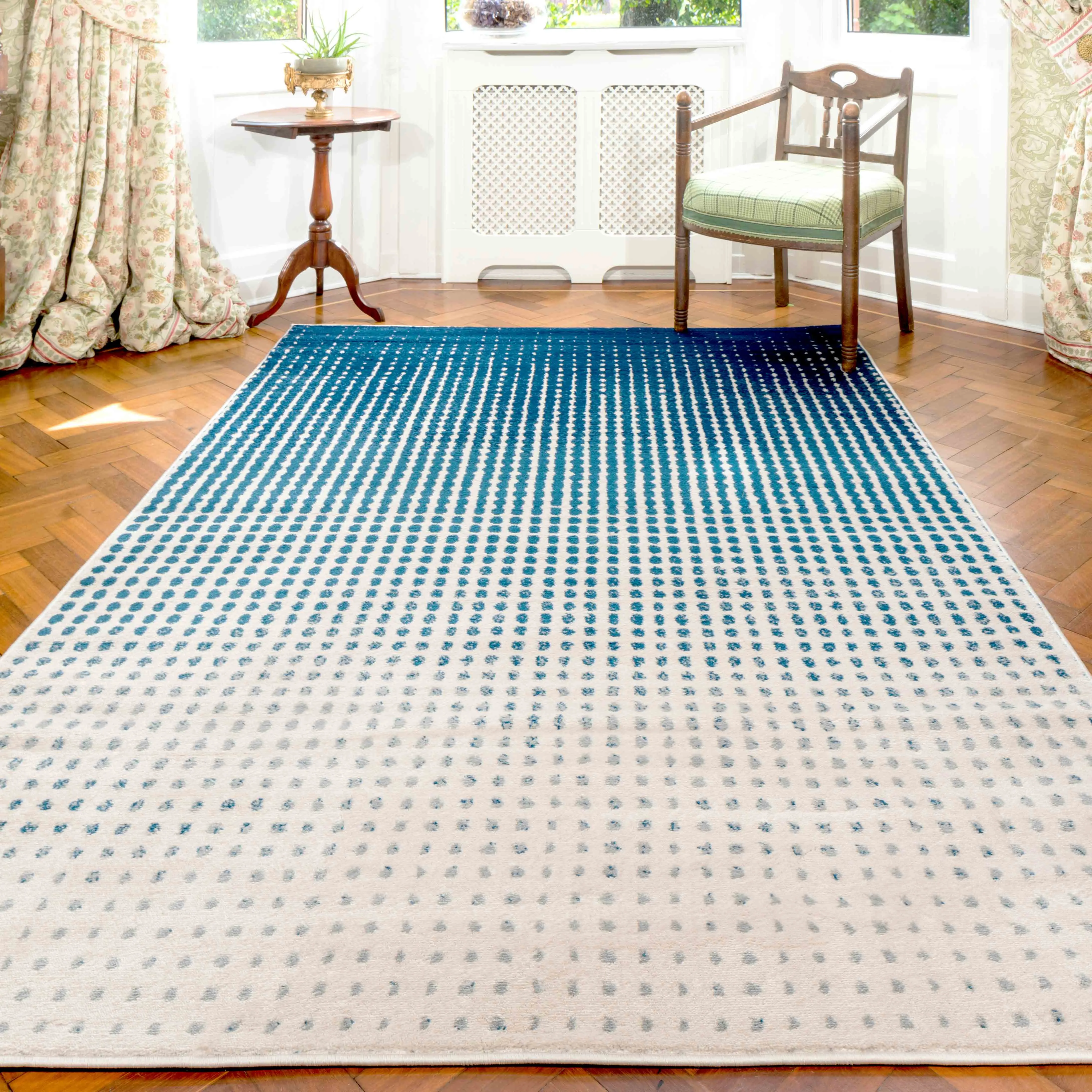 Modern Blue Spotted Ombre Effect Living Room Rug - Dottie