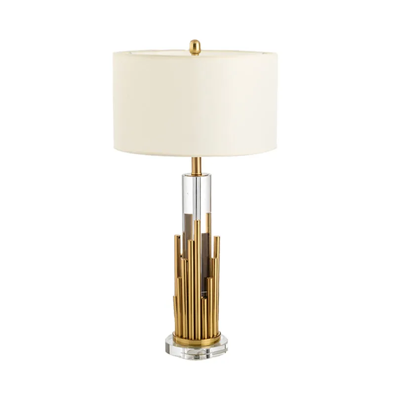 Modern Cylindrical Table Lamp in Gold with Clear Crystal Shade and 1 Bulb