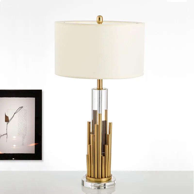 Modern Cylindrical Table Lamp in Gold with Clear Crystal Shade and 1 Bulb