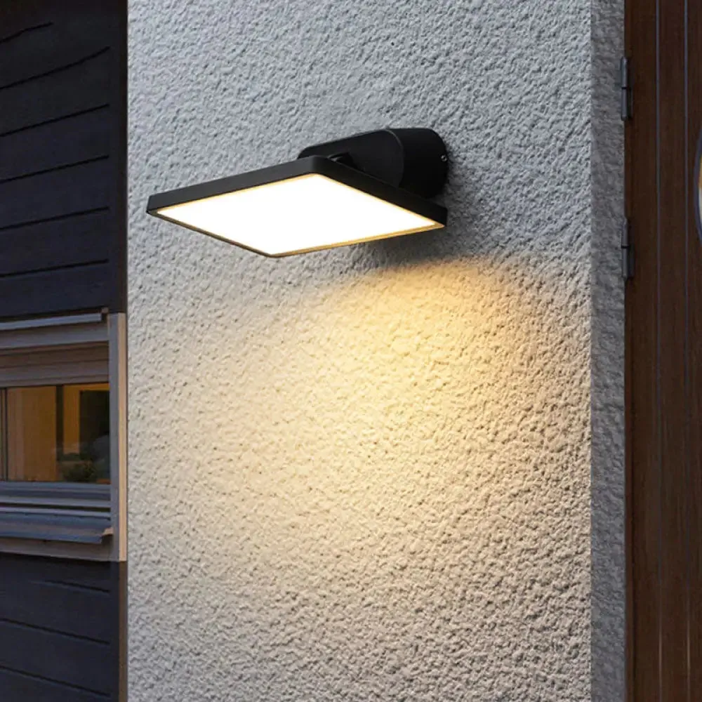 Modern LED Courtyard Wall Sconce in Black Metal with Quadrilateral Design