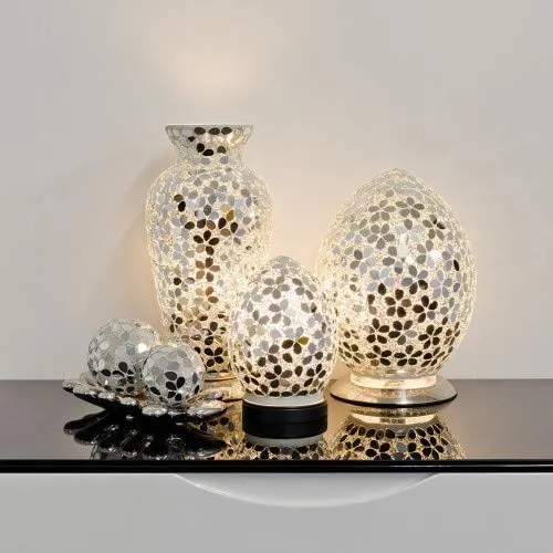 Mosaic Glass Egg Lamp - Mirrored Flower