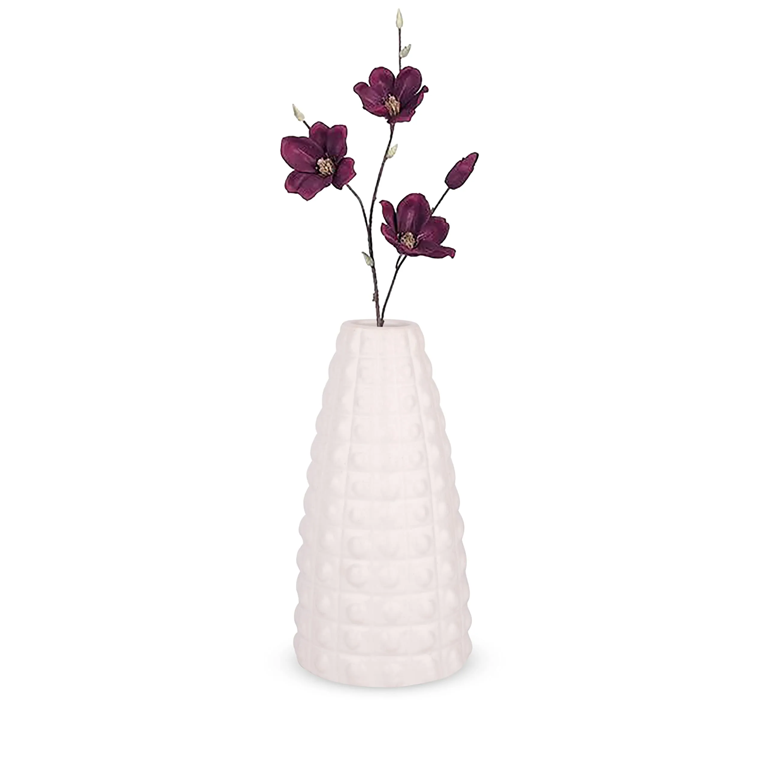 MRD White Ceramic Flower Vase Matte Finish Triangle Dotted Shape Bottle Vase for Dining Table, Living Room Decoration (1 Piece, without Flower)