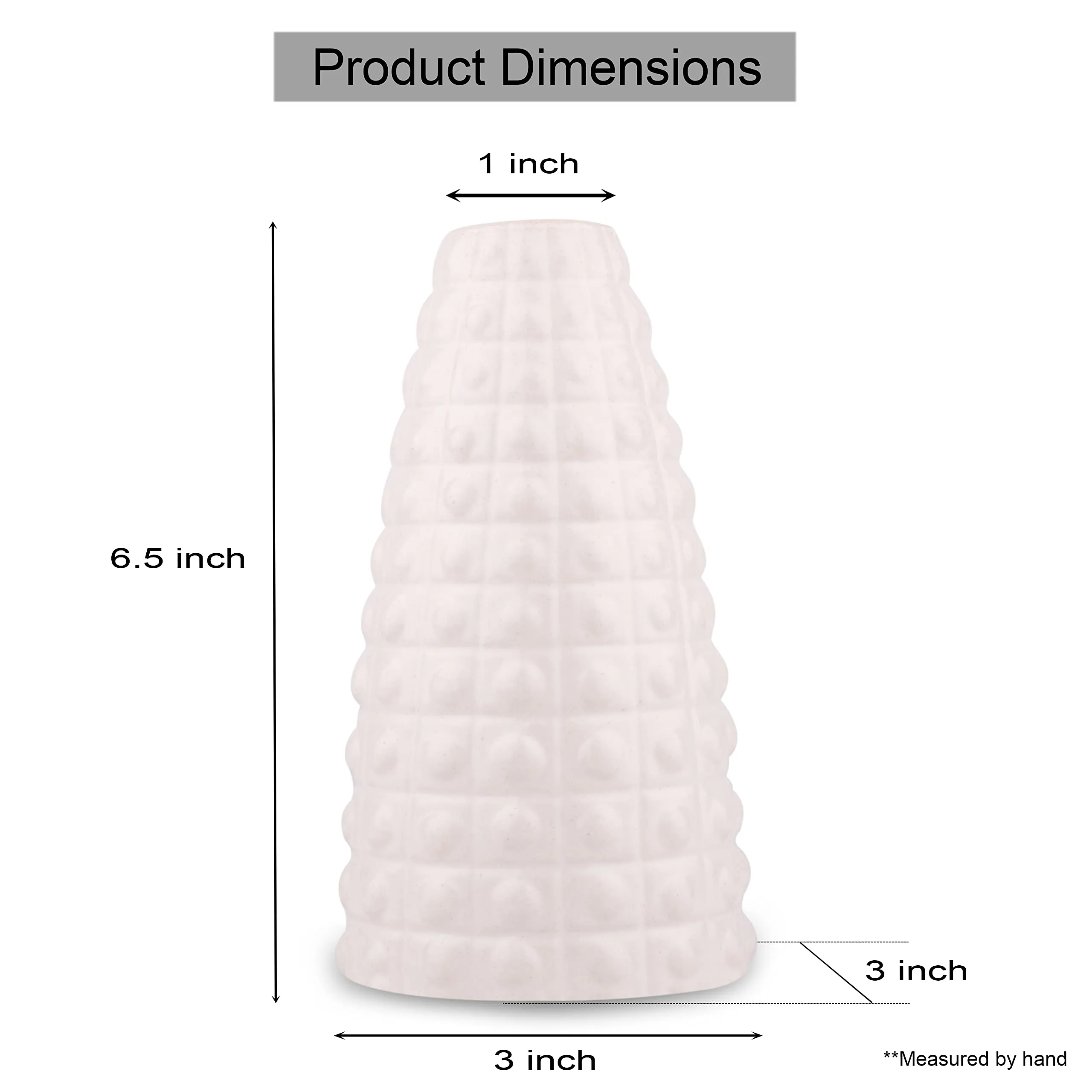 MRD White Ceramic Flower Vase Matte Finish Triangle Dotted Shape Bottle Vase for Dining Table, Living Room Decoration (1 Piece, without Flower)