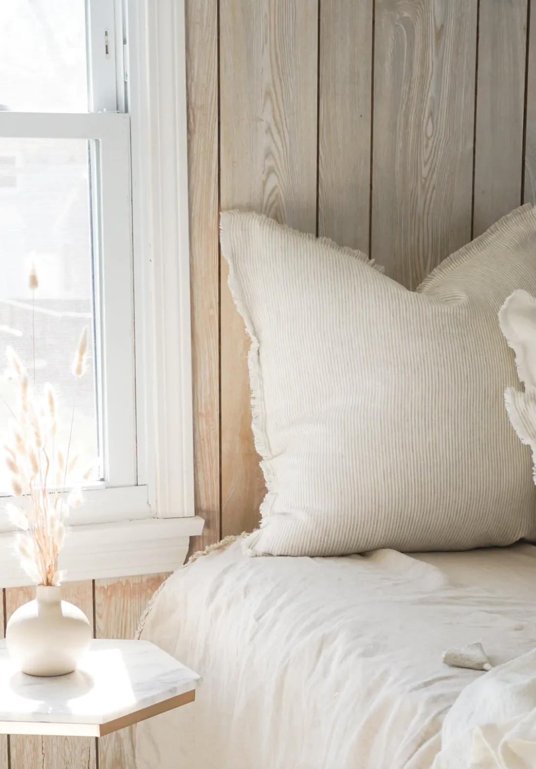 Natural Beige & White Striped Linen Pillows