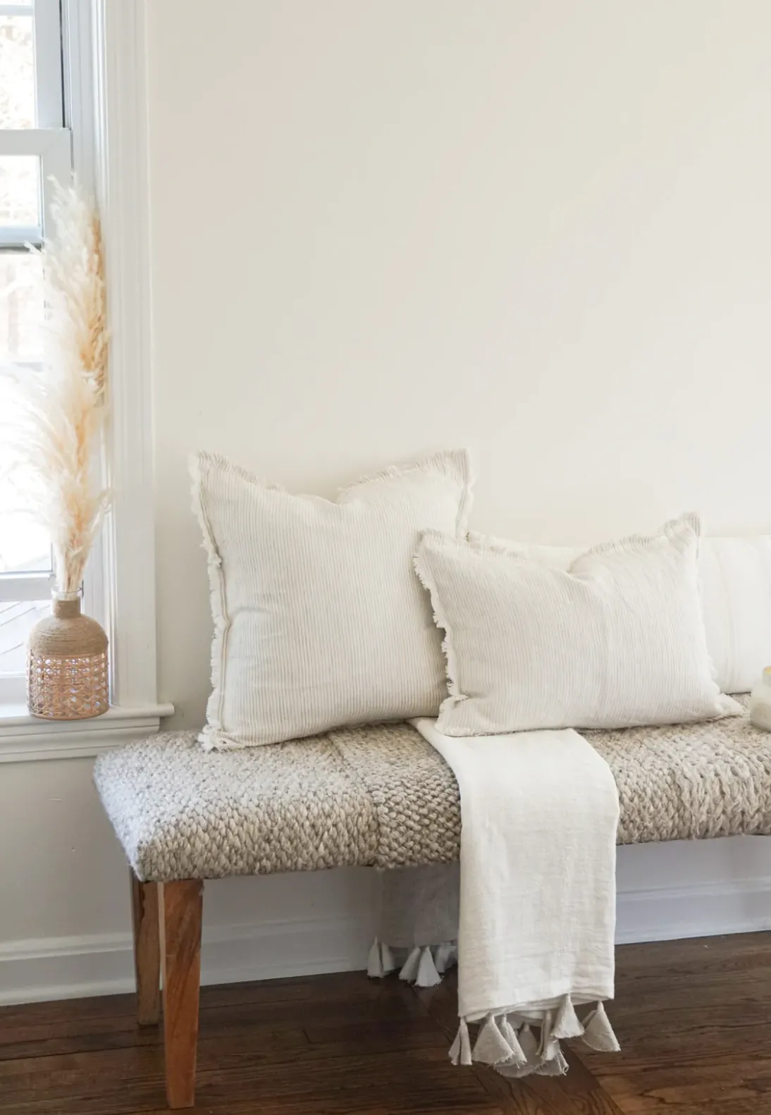 Natural Beige & White Striped Linen Pillows