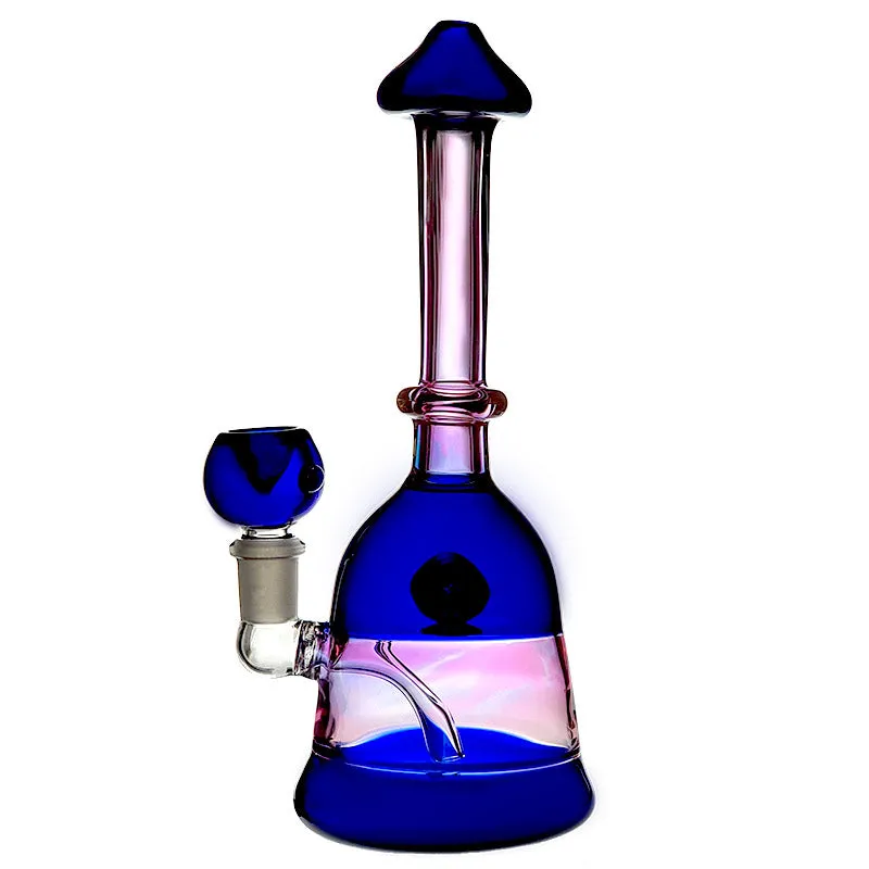 Premium handcrafted colour glass bong with blue and clear glass and internal gold fuming.