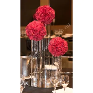 Red pomander on cylinder vases