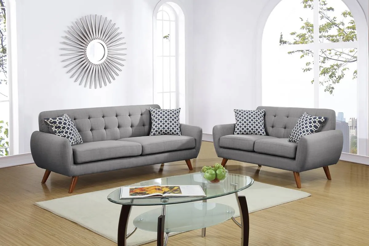 Retro Style 2 Piece Sofa Set - Grey