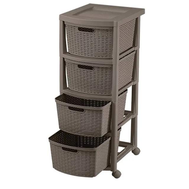 Rimax Wicker Look 4 Drawer Storage Cart