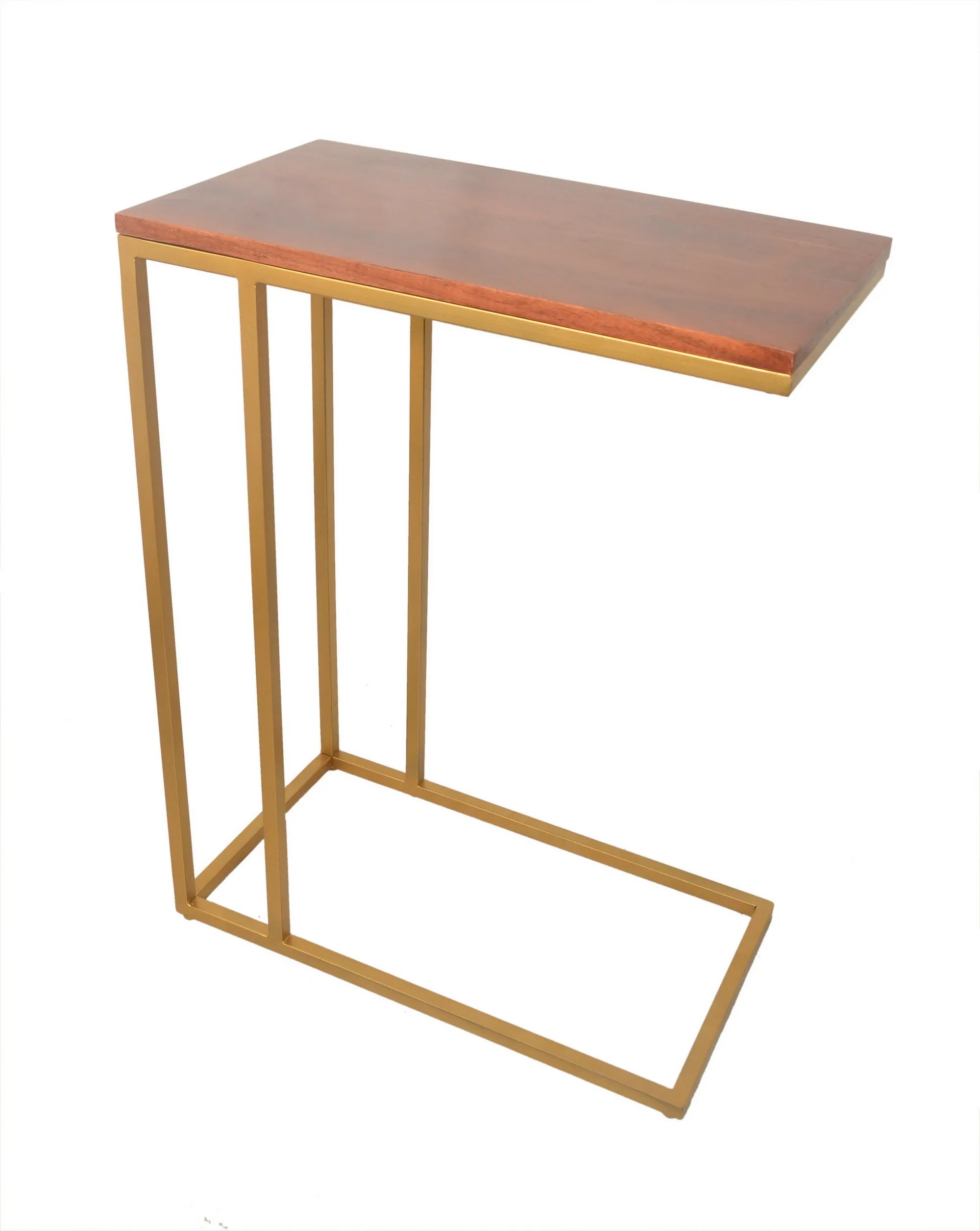 Romy C-Sofa Table, Acacia Wood/Gold Frame