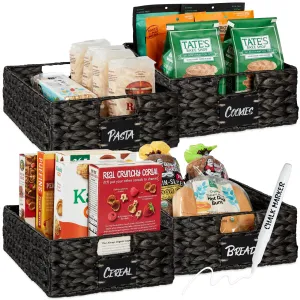 Set of 4 Water Hyacinth Pantry Baskets w/ Chalkboard, Chalk Marker