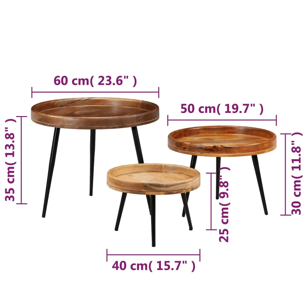 Table Set 3 Pieces Solid Mango Wood and Steel