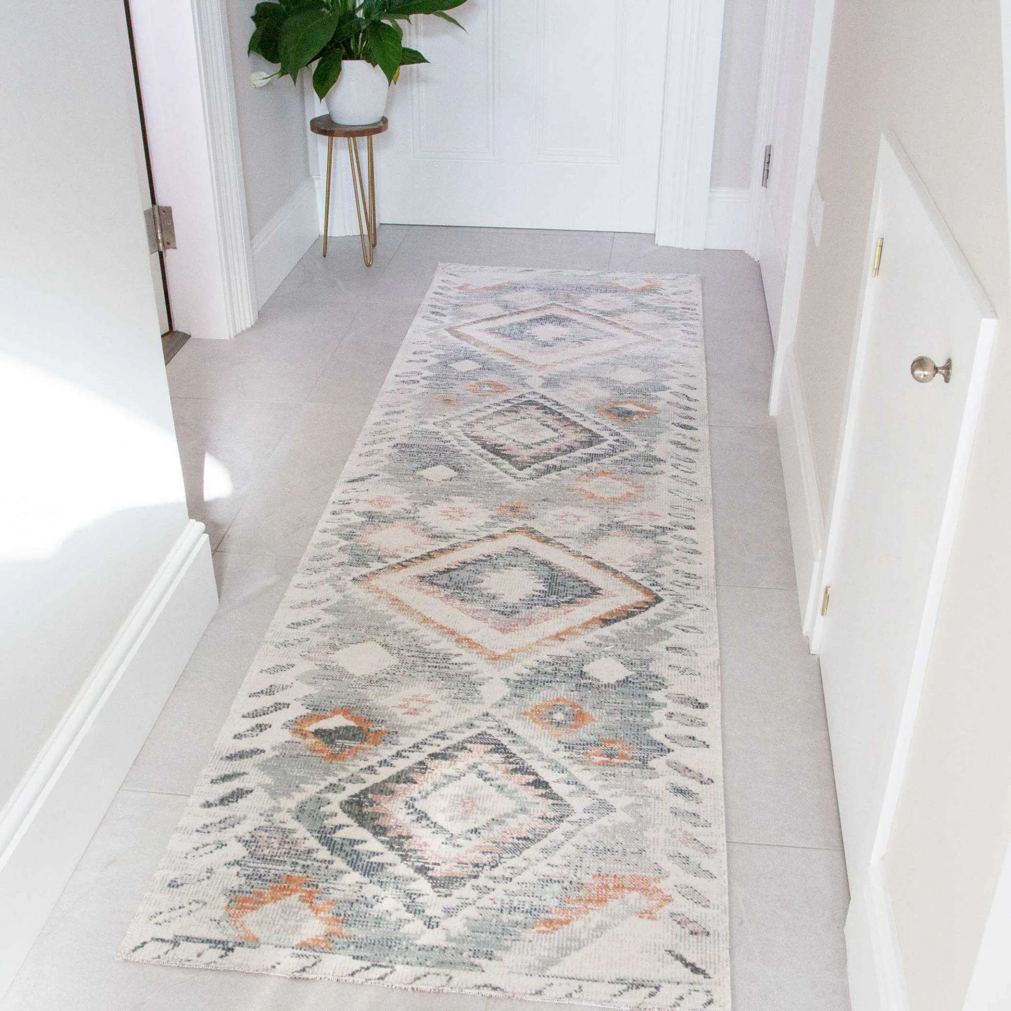 Terracotta Tribal Distressed Flat Zero Pile Area Rug