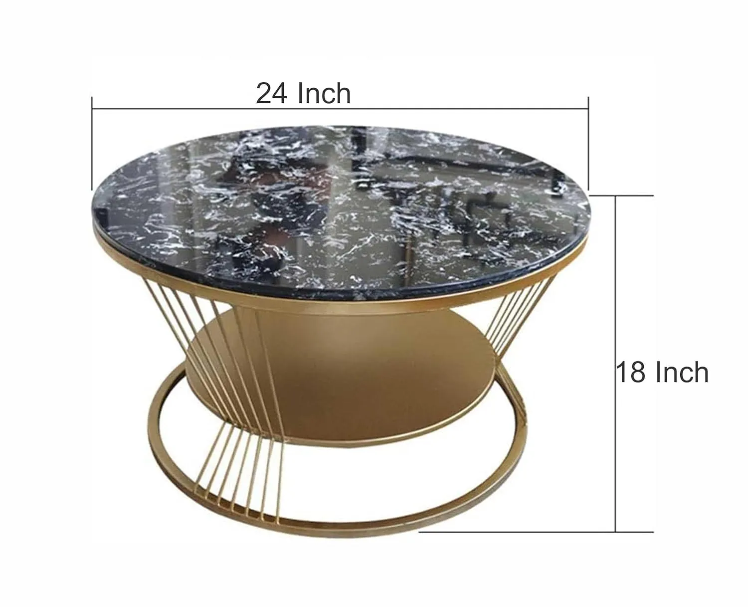 Welltrade Shoppee Modern Marble Round Coffee Table Double -Layer 2 Tier Sofa Center Table Modest Luxury Tea Coffee Table Perfect for Living Room Gold Metal Frame (Gold & White)