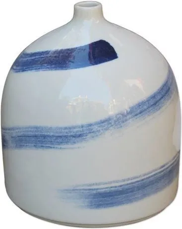 White Beauty Vase Blue Brushstrokes Spinning - Short