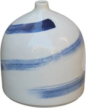 White Beauty Vase Blue Brushstrokes Spinning - Short