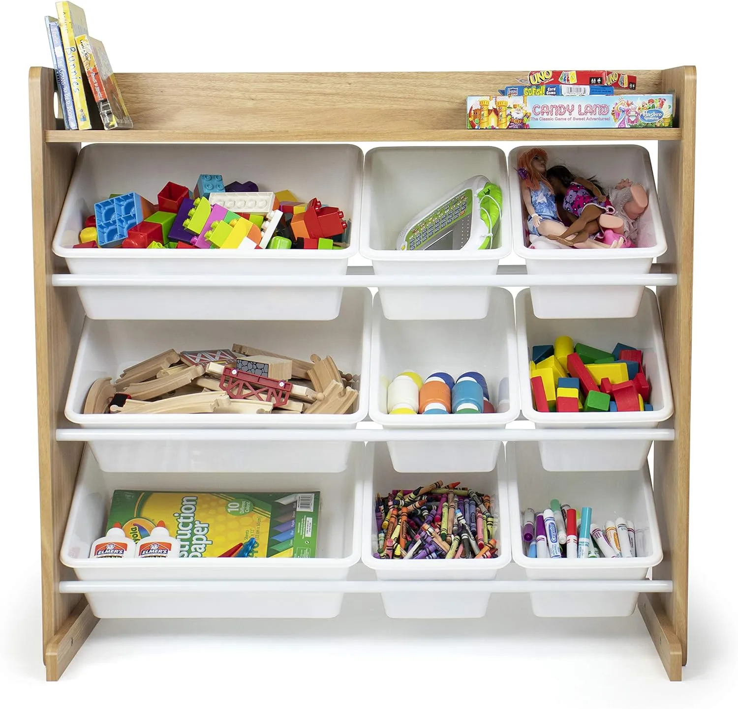 Wooden Toy Organizer with Shelf and 9 Storage Bins