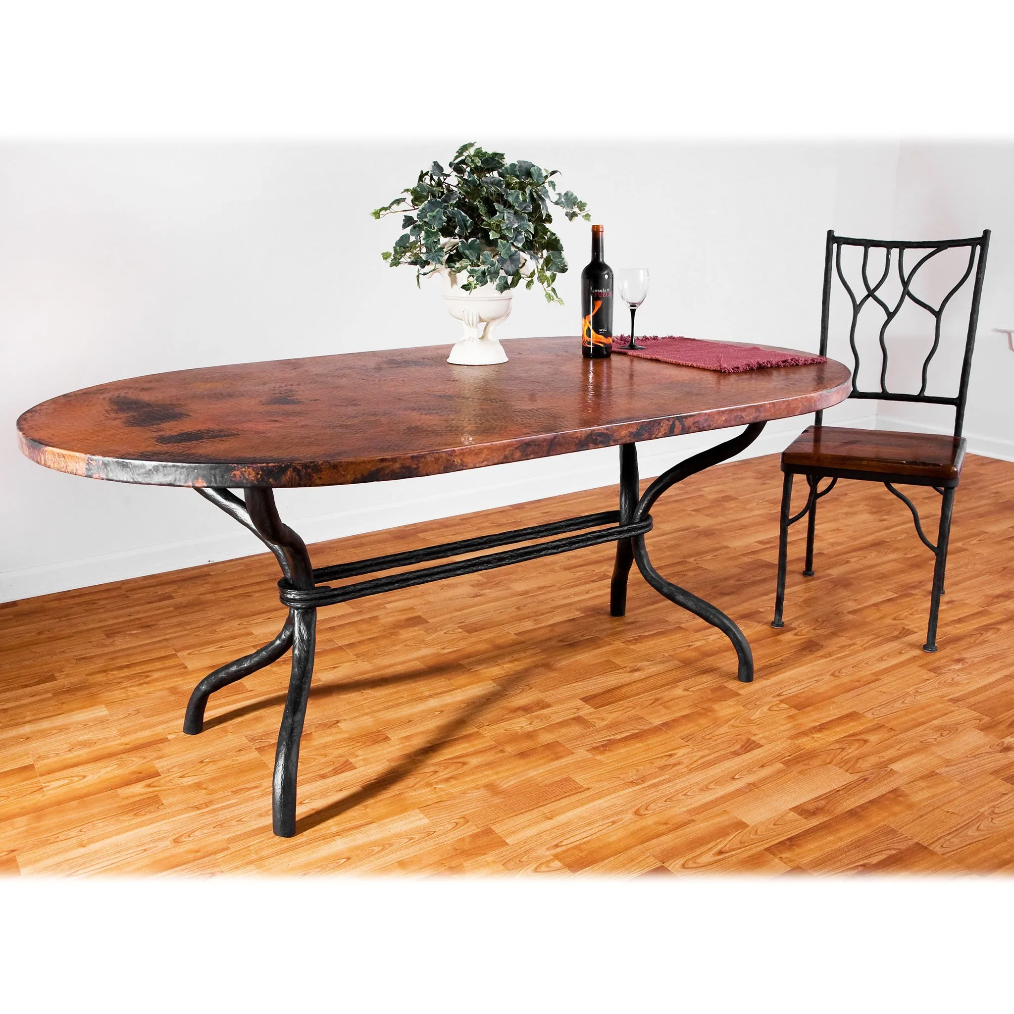 Woodland Dining Table with 42" x 72" Oval Copper Top