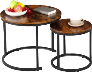 ZENY™ Nesting Coffee Table Modern End Table Set of 2 for Living Room Balcony Office, Round Wood Accent Side Coffee Tables with Sturdy Metal Frame