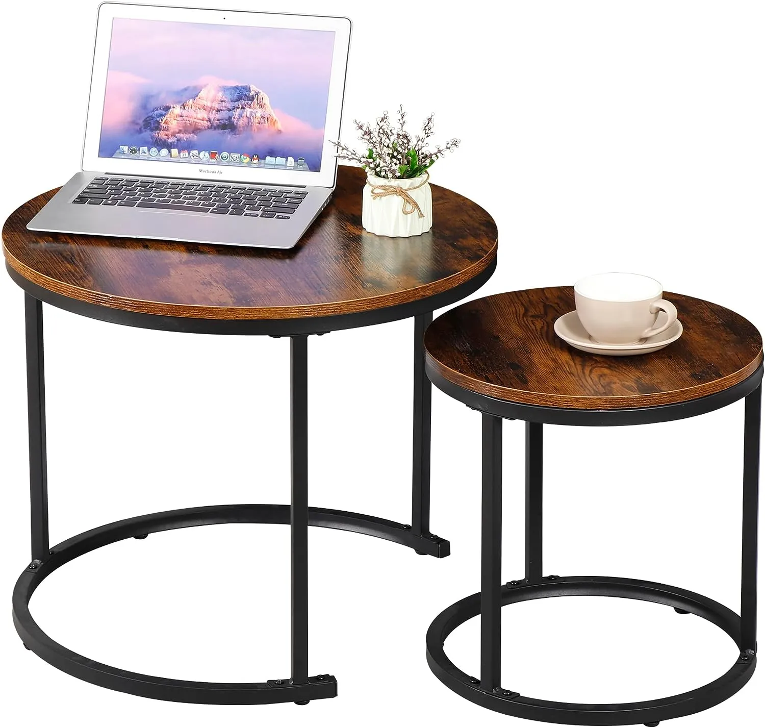 ZENY™ Nesting Coffee Table Modern End Table Set of 2 for Living Room Balcony Office, Round Wood Accent Side Coffee Tables with Sturdy Metal Frame