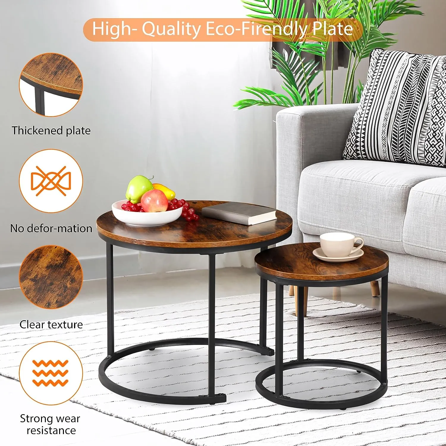 ZENY™ Nesting Coffee Table Modern End Table Set of 2 for Living Room Balcony Office, Round Wood Accent Side Coffee Tables with Sturdy Metal Frame